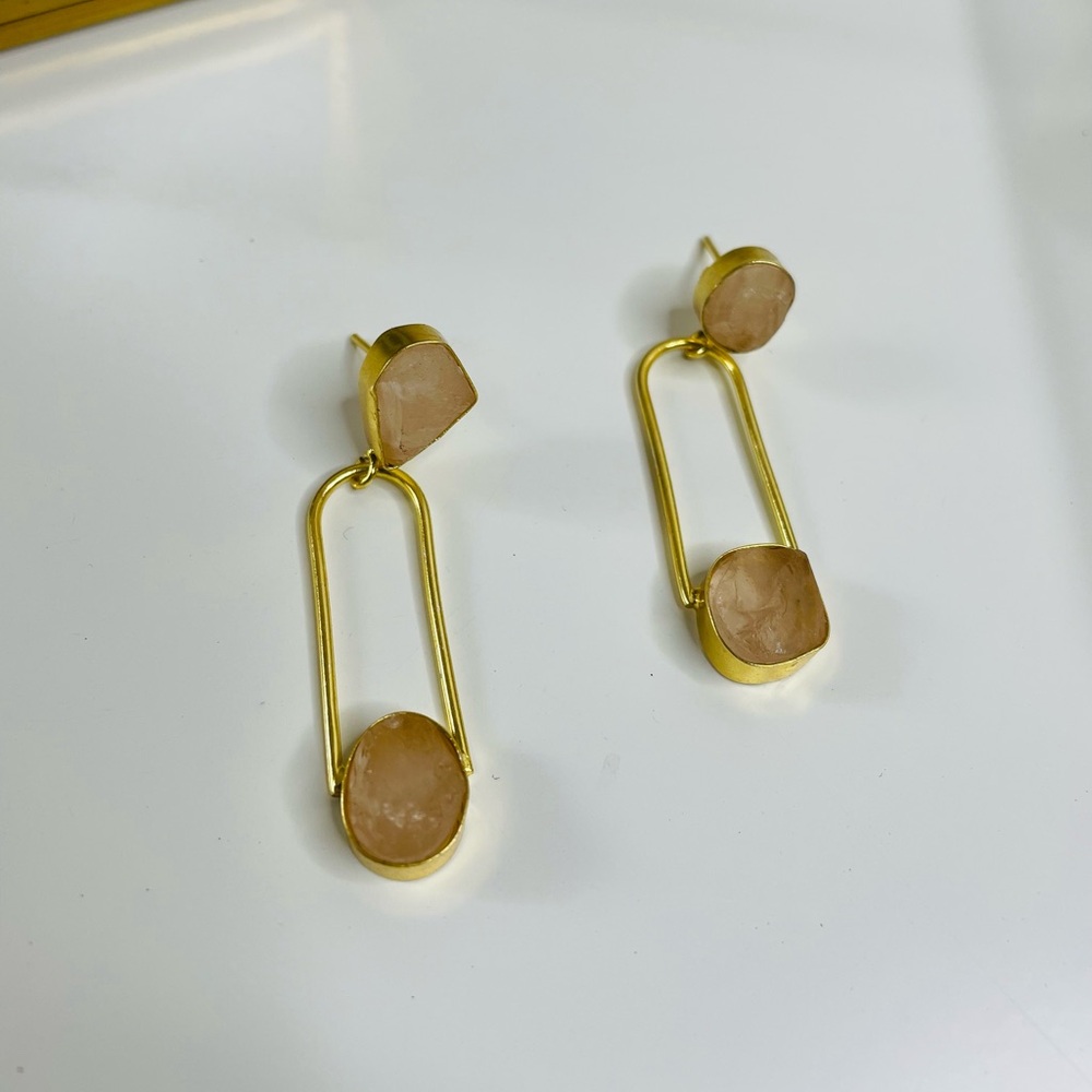 Zara limited edition gold plated brass with raw stone earrings